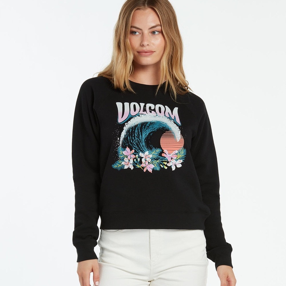 nwot volcom “truly stokin” pullover sweatshirt, vintagey faded black sz small